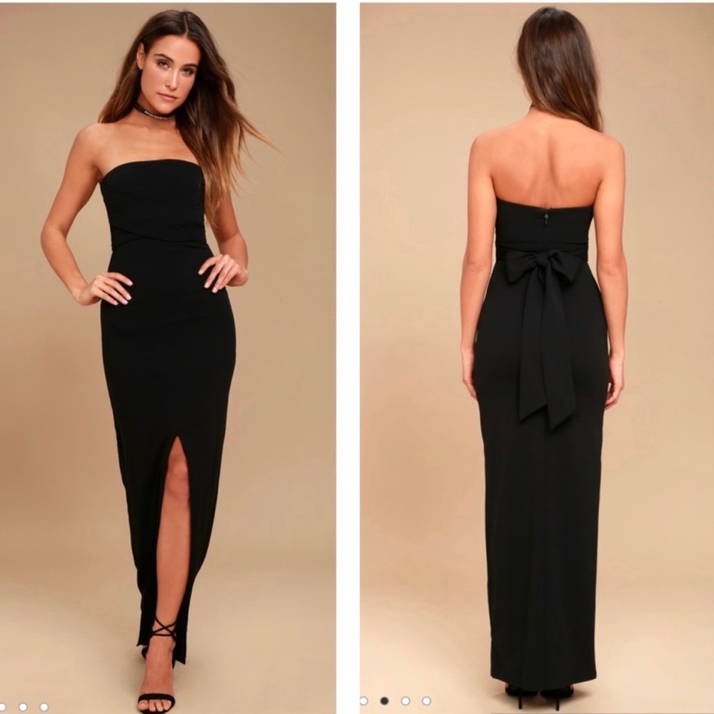 Lulus Own The Night Black Strapless Maxi Dress L